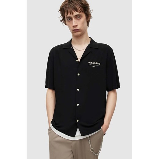 AllSaints koszula UNDERGROUND SS SHIRT męska kolor czarny regular MS209Y ze sklepu ANSWEAR.com w kategorii Koszule męskie - zdjęcie 160138876
