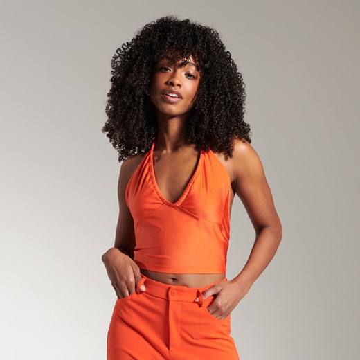 Sinsay - Crop top z wiązaniem - Pomarańczowy Sinsay XXS okazyjna cena Sinsay