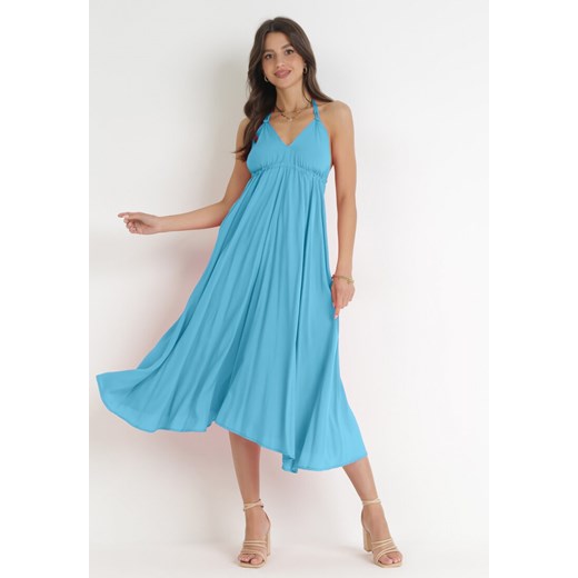 Niebieska Sukienka Wiązana na Szyi z Wiskozy Ellaze ze sklepu Born2be Odzież w kategorii Sukienki - zdjęcie 160140758