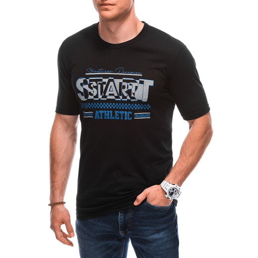 T-shirt męski z nadrukiem 1873S - czarny ze sklepu Edoti w kategorii T-shirty męskie - zdjęcie 160143809