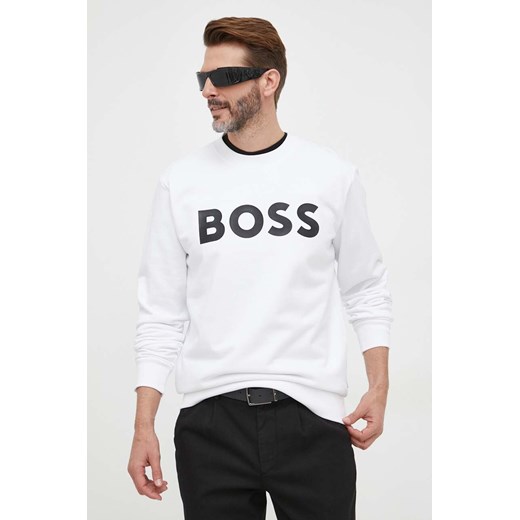 BOSS bluza bawełniana męska kolor biały z nadrukiem ze sklepu ANSWEAR.com w kategorii Bluzy męskie - zdjęcie 160146069