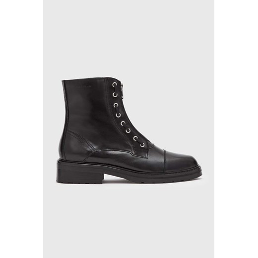 AllSaints botki płaskie czarne casual skórzane sznurowane