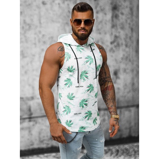 Koszulka bez rękawów męska z nadrukiem biało-zielona OZONEE O/BL306Z ze sklepu ozonee.pl w kategorii T-shirty męskie - zdjęcie 160207675