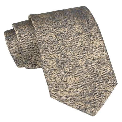 Klasyczny Krawat Męski - ALTIES - Beżowy w Drobny Wzór Kwiatowy KRALTS0875 ze sklepu JegoSzafa.pl w kategorii Krawaty - zdjęcie 160216726