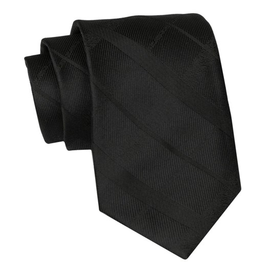 Klasyczny Krawat Męski - ALTIES - Czarny, Faktura KRALTS0915 ze sklepu JegoSzafa.pl w kategorii Krawaty - zdjęcie 160216746