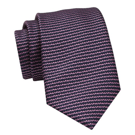 Klasyczny Krawat Męski - ALTIES - Granat, Różowe Paseczki KRALTS0917 ze sklepu JegoSzafa.pl w kategorii Krawaty - zdjęcie 160216766