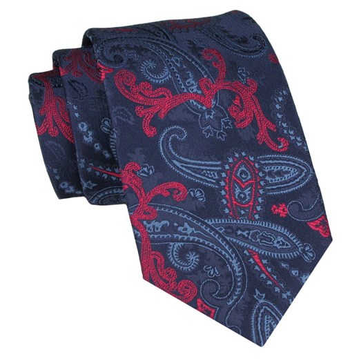 Klasyczny Krawat Męski - ALTIES - Granat w Czerwone Akcenty KRALTS0889 ze sklepu JegoSzafa.pl w kategorii Krawaty - zdjęcie 160216768