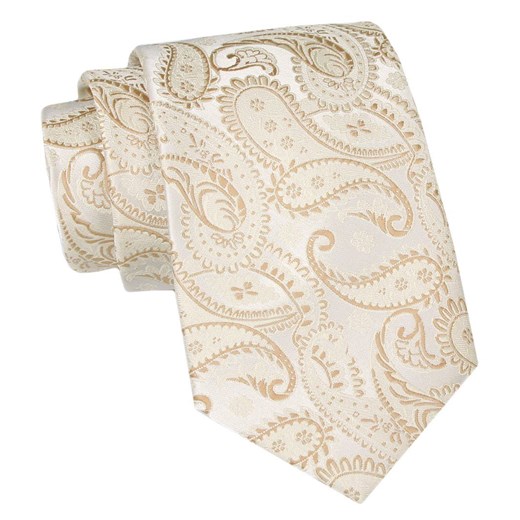 Klasyczny Krawat Męski - ALTIES - Odcienie Beżu, Paisley KRALTS0900 ze sklepu JegoSzafa.pl w kategorii Krawaty - zdjęcie 160216796