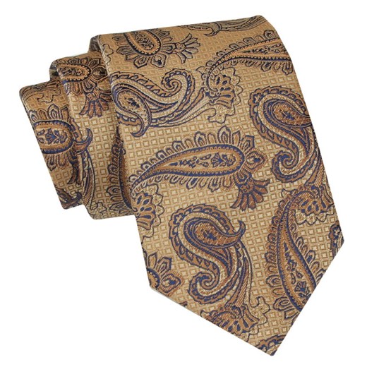 Klasyczny Krawat Męski - ALTIES - Odcienie Brązu i Beżu, Paisley KRALTS0894 ze sklepu JegoSzafa.pl w kategorii Krawaty - zdjęcie 160216798