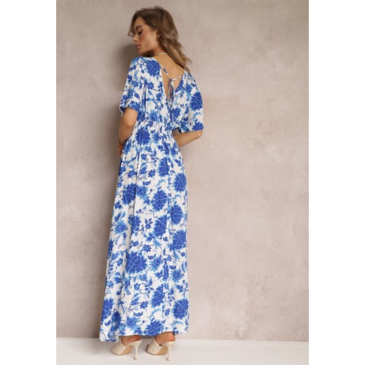 Niebieska Rozkloszowana Sukienka Maxi w Kwiaty z Wiskozy Manishie Renee L okazyjna cena Renee odzież