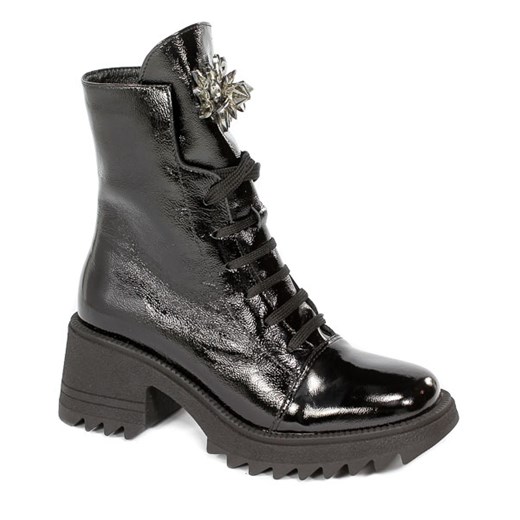 Botki Fabio Fabrizi casual na obcasie czarne sznurowane 