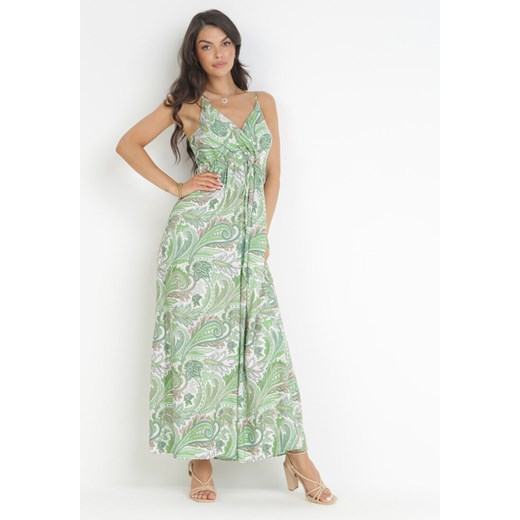 Zielona Sukienka na Ramiączkach z Kopertowym Dekoltem Eiliri ze sklepu Born2be Odzież w kategorii Sukienki - zdjęcie 160285788