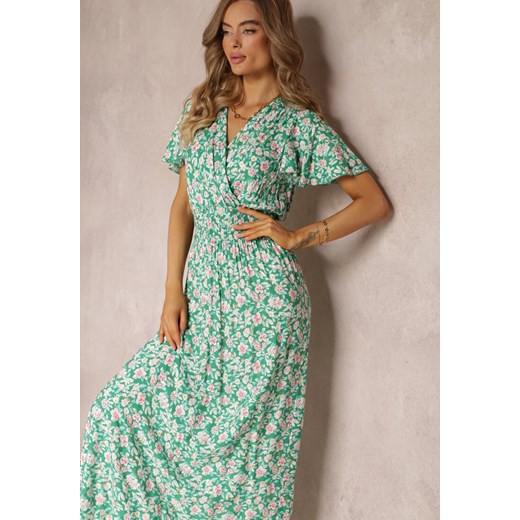 Zielona Rozkloszowana Sukienka z Wiskozy i Modnym Nadrukiem Vildei ze sklepu Renee odzież w kategorii Sukienki - zdjęcie 160288715