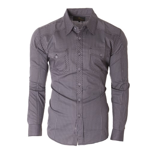 Koszula męska długi rękaw rlM6 - stalowa ze sklepu Risardi w kategorii Koszule męskie - zdjęcie 160289747