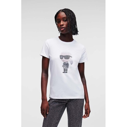 Karl Lagerfeld t-shirt bawełniany kolor biały ze sklepu ANSWEAR.com w kategorii Bluzki damskie - zdjęcie 160291226