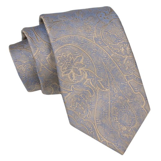 Klasyczny Męski Krawat - ALTIES - Beżowy, Wzór Kwiatowy KRALTS0928 ze sklepu JegoSzafa.pl w kategorii Krawaty - zdjęcie 160291717