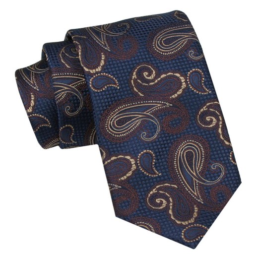 Klasyczny Męski Krawat - ALTIES - Brązowy Wzór Paisley KRALTS0931 ze sklepu JegoSzafa.pl w kategorii Krawaty - zdjęcie 160291725