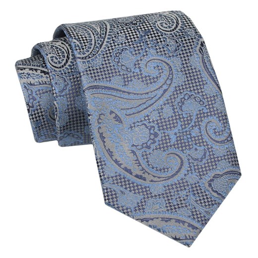 Klasyczny Męski Krawat - ALTIES - Niebieski, Duże Paisley KRALTS0920 ze sklepu JegoSzafa.pl w kategorii Krawaty - zdjęcie 160291747