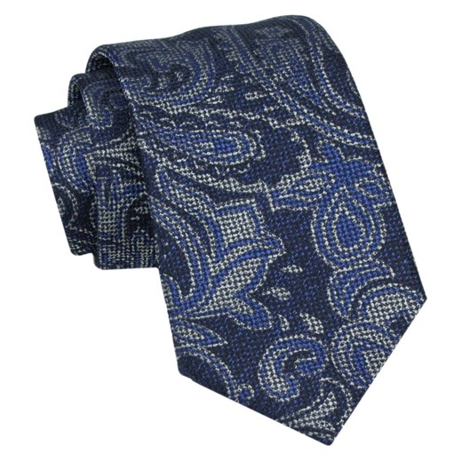 Klasyczny Męski Krawat - ALTIES - Niebieski i Granat, Wzór Kwiatowy KRALTS0932 ze sklepu JegoSzafa.pl w kategorii Krawaty - zdjęcie 160291749