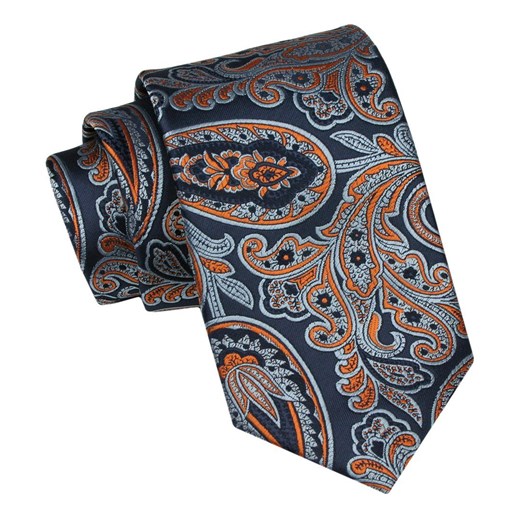 Klasyczny Męski Krawat - ALTIES - Orientalny Wzór, Pomarańczowe Akcenty KRALTS0942 ze sklepu JegoSzafa.pl w kategorii Krawaty - zdjęcie 160291755