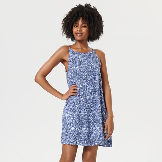 Sinsay - Sukienka mini w kwiaty - Granatowy Sinsay S Sinsay