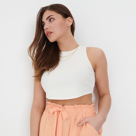 Sinsay - Crop top w prążki - Kremowy Sinsay XS wyprzedaż Sinsay