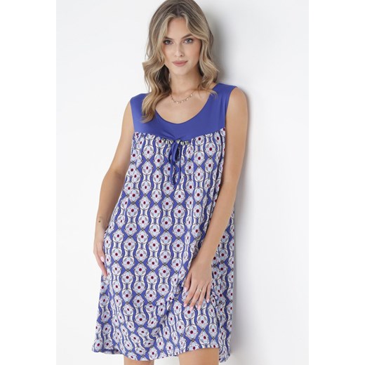 Granatowo-Niebieska Trapezowa Sukienka Midi z Ozdobnymi Koralikami Roswitha ze sklepu Born2be Odzież w kategorii Sukienki - zdjęcie 160314929