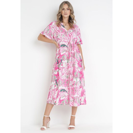 Różowa Sukienka Midi ze Ściągaczem Veneranda ze sklepu Born2be Odzież w kategorii Sukienki - zdjęcie 160314999