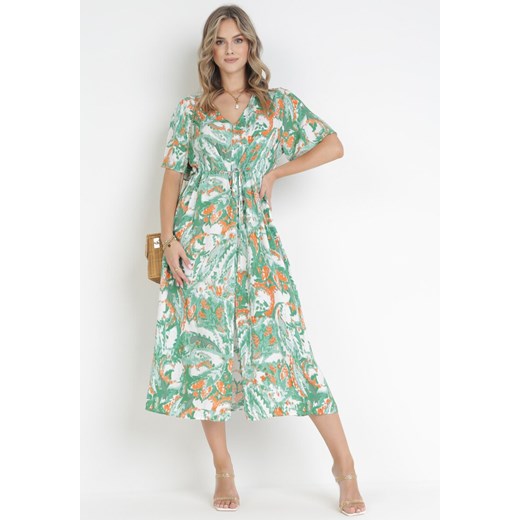 Zielona Sukienka Midi ze Ściągaczem Veneranda ze sklepu Born2be Odzież w kategorii Sukienki - zdjęcie 160315009
