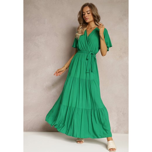 Zielona Rozkloszowana Sukienka z Wiązanym Paskiem Adotine ze sklepu Renee odzież w kategorii Sukienki - zdjęcie 160315207