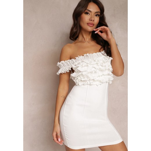 Biała Dopasowana Sukienka na Ramiączkach z Falbanką Hemomay ze sklepu Renee odzież w kategorii Sukienki - zdjęcie 160317409
