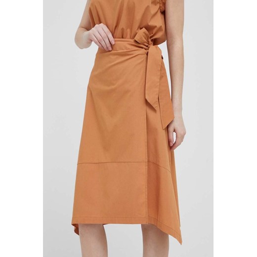 Dkny spódnica kolor brązowy midi rozkloszowana ze sklepu ANSWEAR.com w kategorii Spódnice - zdjęcie 160325349