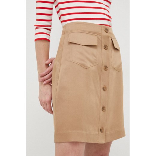 Calvin Klein spódnica z domieszką lnu kolor brązowy mini prosta ze sklepu ANSWEAR.com w kategorii Spódnice - zdjęcie 160334877