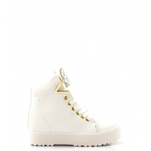 Białe Sneakersy White Sneakers with Golden Elements born2be-pl bezowy materiałowe