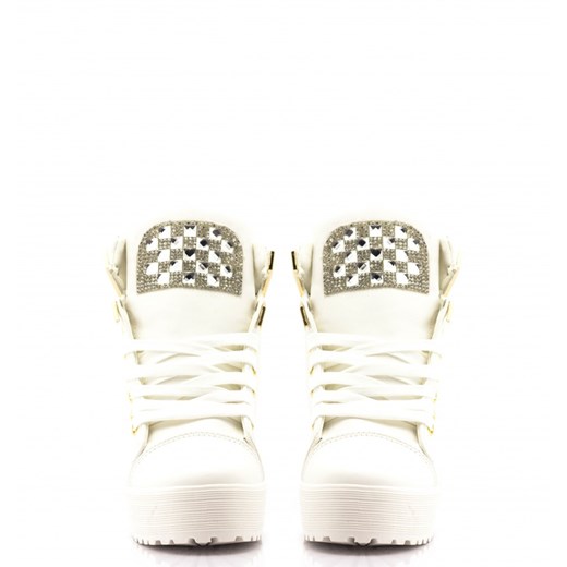 Białe Sneakersy White Sneakers with Golden Elements born2be-pl bialy na obcasie