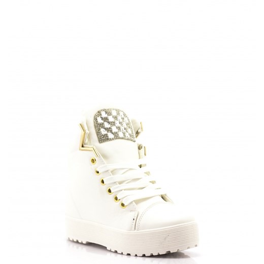 Białe Sneakersy White Sneakers with Golden Elements born2be-pl bezowy na platformie