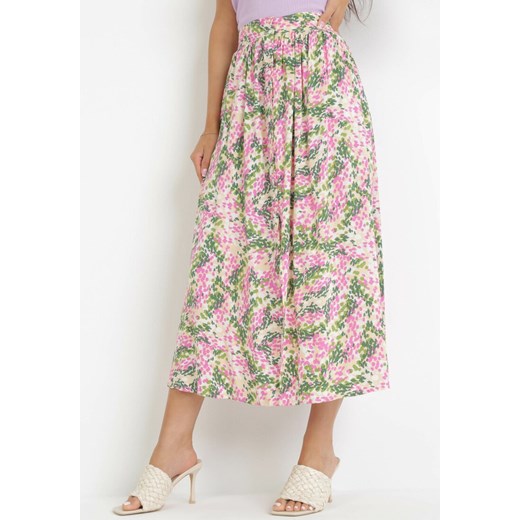 Fuksjowa Wiskozowa Spódnica Maxi z Gumką w Pasie w Kwiatki Perisla ze sklepu Born2be Odzież w kategorii Spódnice - zdjęcie 160352797
