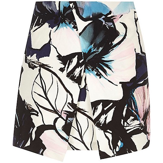 Pink floral print wrap skirt river-island bezowy kwiatowy