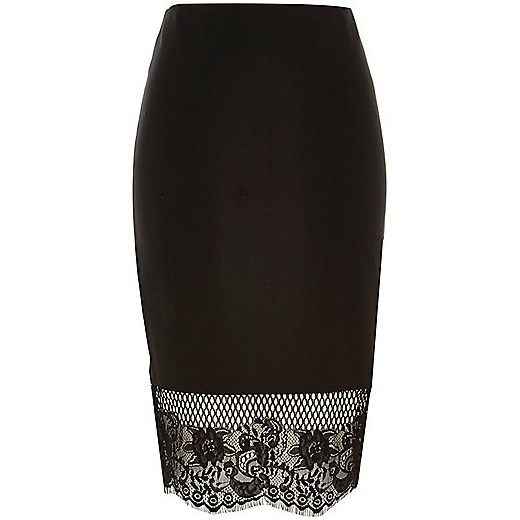 Black lace hem pencil skirt river-island czarny 