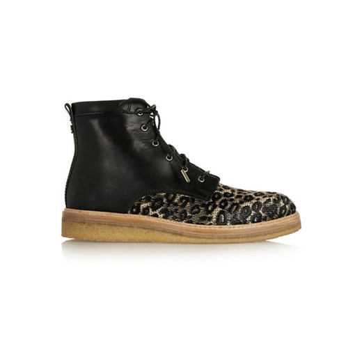 Halden leopard-print raffia and leather ankle boots net-a-porter czarny 