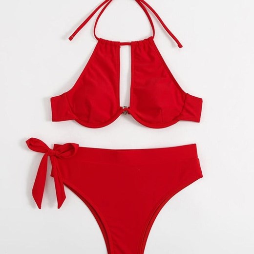 Dwuczęściowy strój kąpielowy bikini z wysokim stanem - Brązowy / S ze sklepu Lovita.pl w kategorii Stroje kąpielowe - zdjęcie 160415867