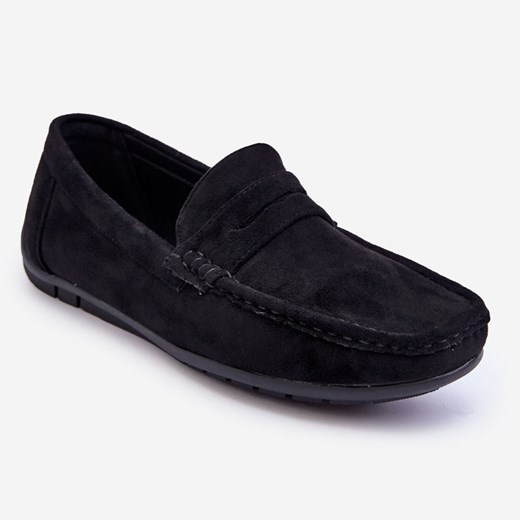 Mokasyny męskie czarne eleganckie z tworzywa sztucznego bez zapięcia 