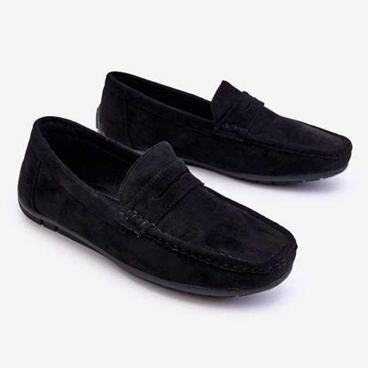 Mokasyny męskie czarne eleganckie bez zapięcia z tworzywa sztucznego 