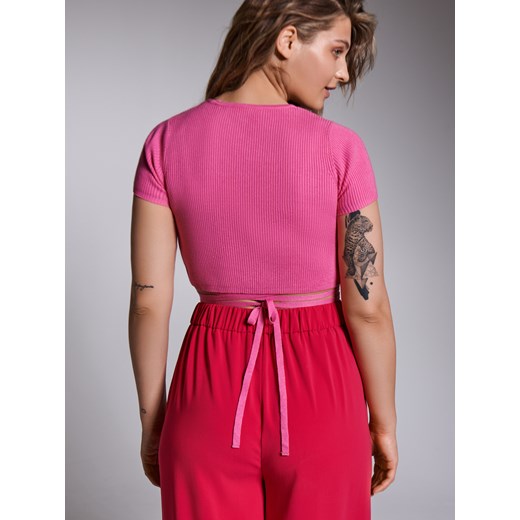Sinsay - Crop top z wiązaniem - Różowy Sinsay M Sinsay okazja