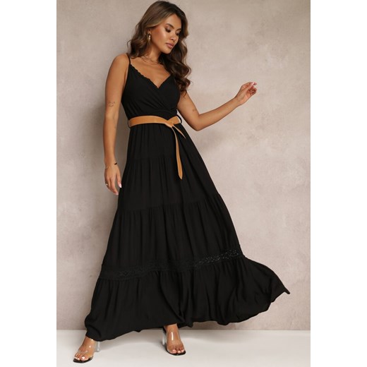 Czarna Sukienka z Paskiem Asoonice ze sklepu Renee odzież w kategorii Sukienki - zdjęcie 160427247