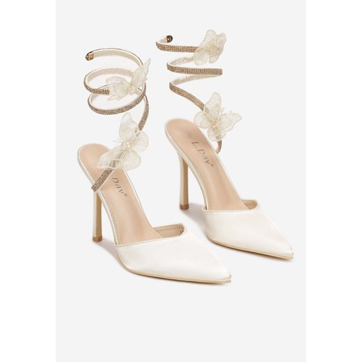 Beżowe Sandały na Szpilce z Cyrkoniami i Motylkami Eevi Renee 41 okazja renee.pl