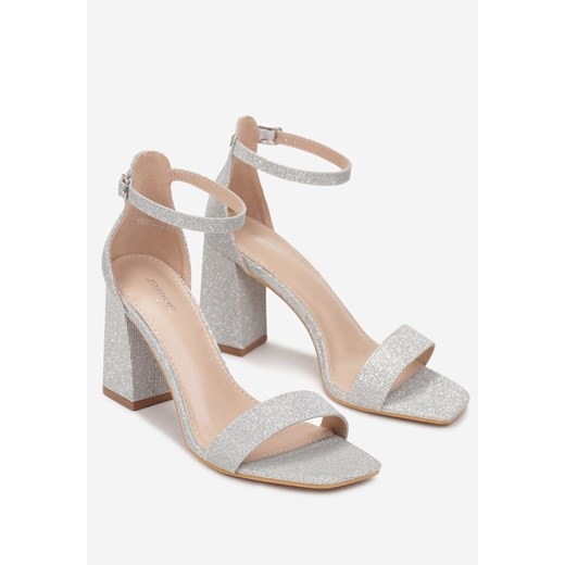 Srebrne Sandały Brokatowe na Słupku z Kwadratowym Noskiem Taenaris Renee 40 wyprzedaż renee.pl