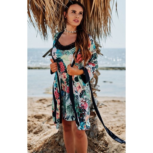 Szlafrok damski Edna z rękawem 3/4 w kwiecisty wzór, Kolor zielony-wzór, Rozmiar S/M, Eldar ze sklepu Intymna w kategorii Szlafroki damskie - zdjęcie 160484179