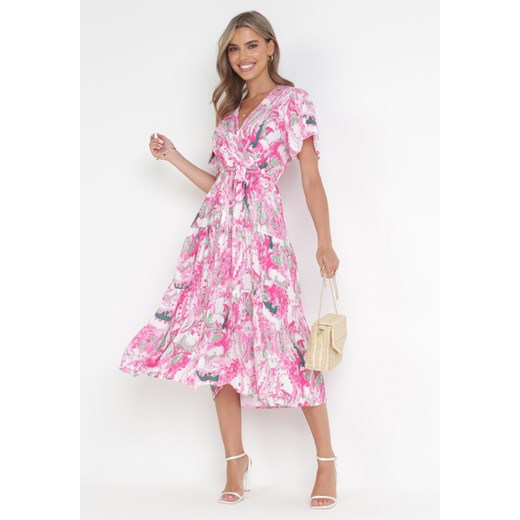 Różowa Rozkloszowana Sukienka z Wiskozy Vainna ze sklepu Born2be Odzież w kategorii Sukienki - zdjęcie 160488175