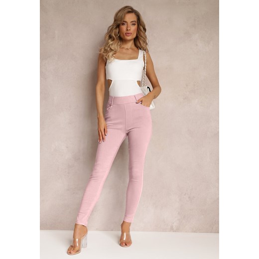 Różowe Spodnie Skinny z Talią High Waist Malga ze sklepu Renee odzież w kategorii Spodnie damskie - zdjęcie 160488485